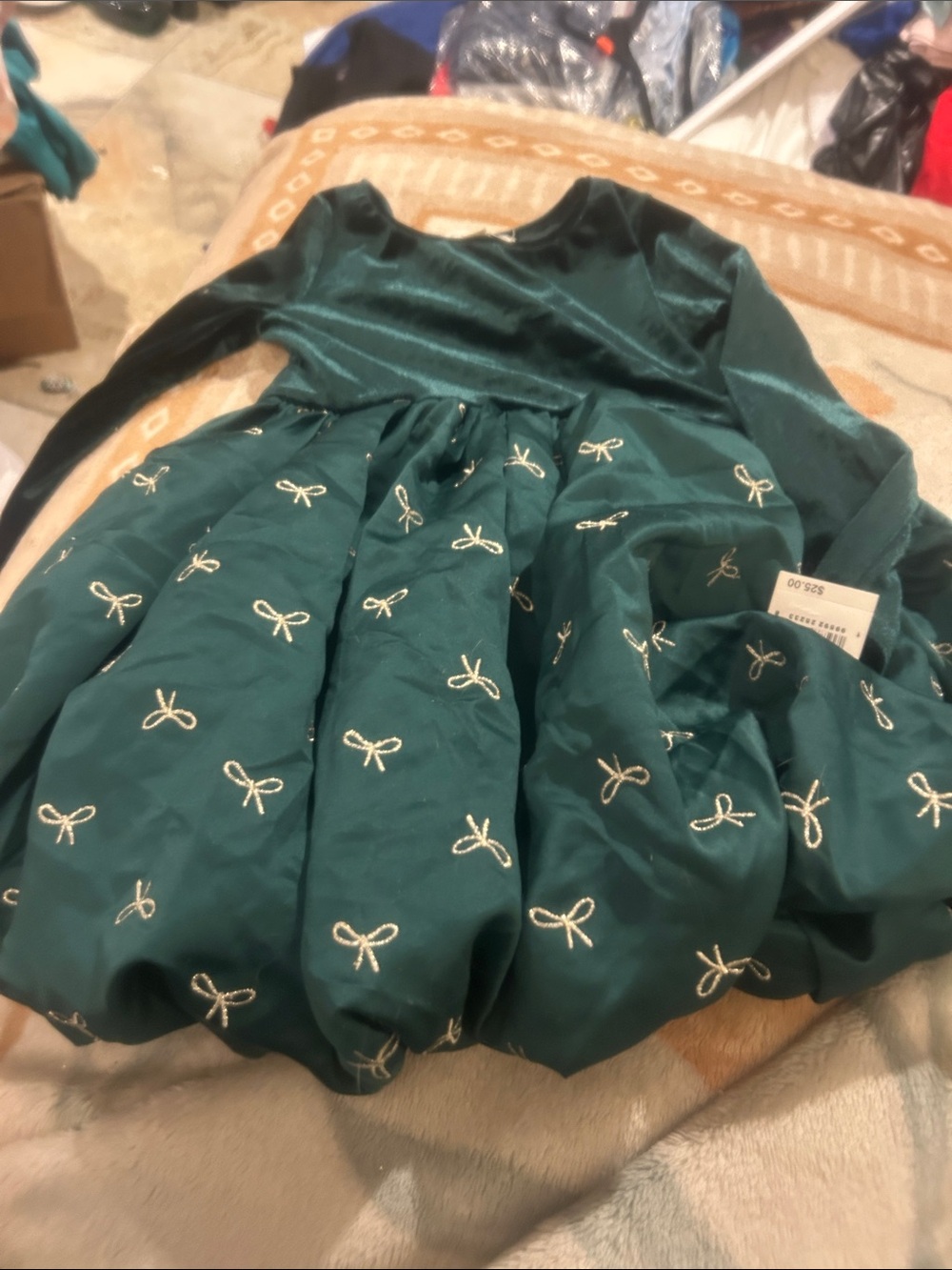 NWT Sz 4t green/gold bow dress by Audrey Camille